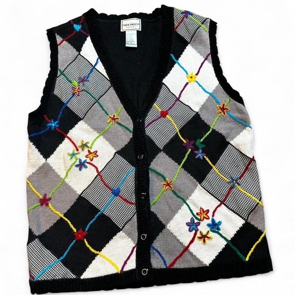 Napa Valley Sweaters - Vintage argyle plaid floral knitted grandma core sweater vest size small